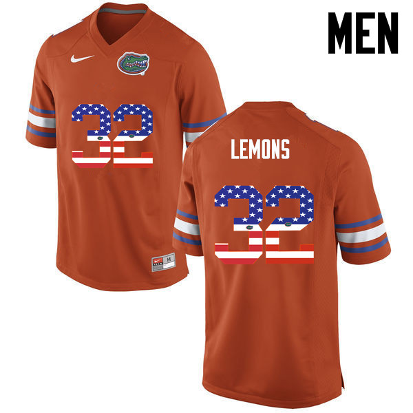 Men Florida Gators #32 Adarius Lemons College Football USA Flag Fashion Jerseys-Orange - Click Image to Close